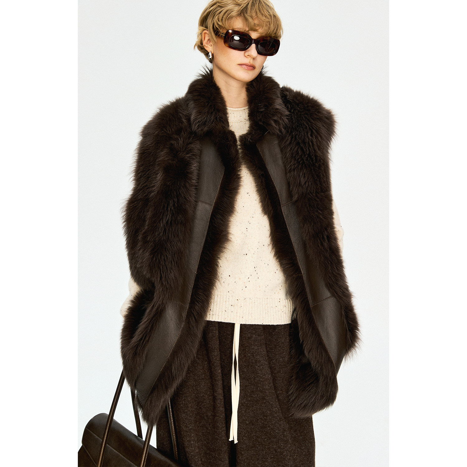 MRS Studios 西班牙进口托斯卡纳皮毛一体 中长款皮草马甲