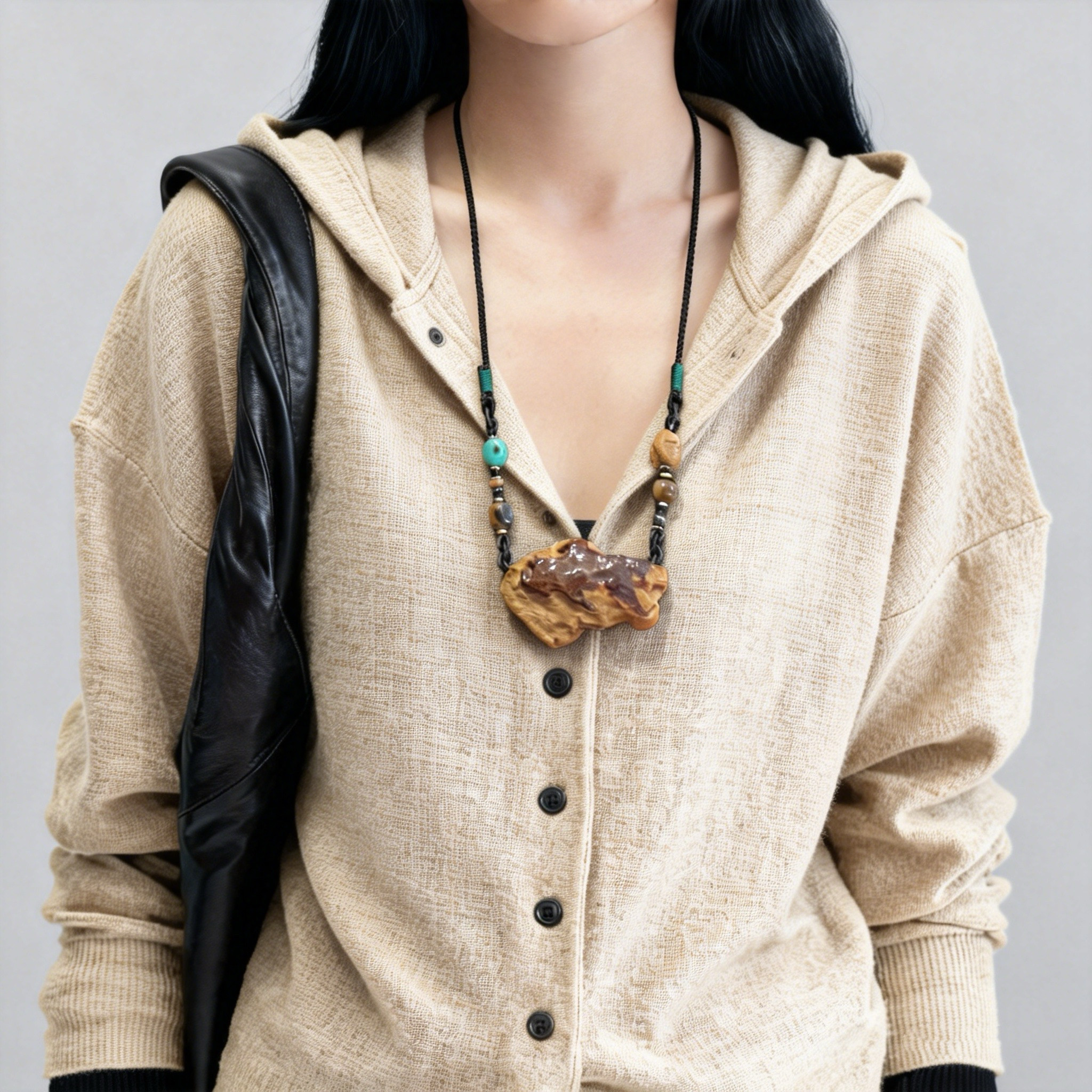 天然波罗的海琥珀蜜蜡毛衣链大原皮原矿花蜡原石项链原创设计