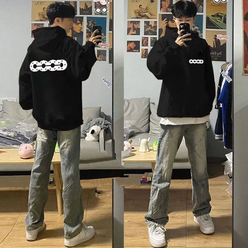 银狐绒美式复古重磅加厚连帽卫衣男女情侣秋冬款高街百搭加绒帽衫