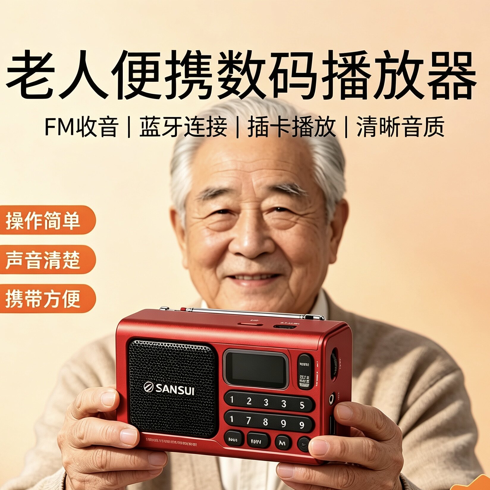 Sansui山水F77数字点歌音箱定时关机老人调频收音机便携蓝牙连接0