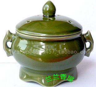 高品质包邮台湾陶瓷定时调温电子熏香炉(军绿釉)香薰炉电香炉保修