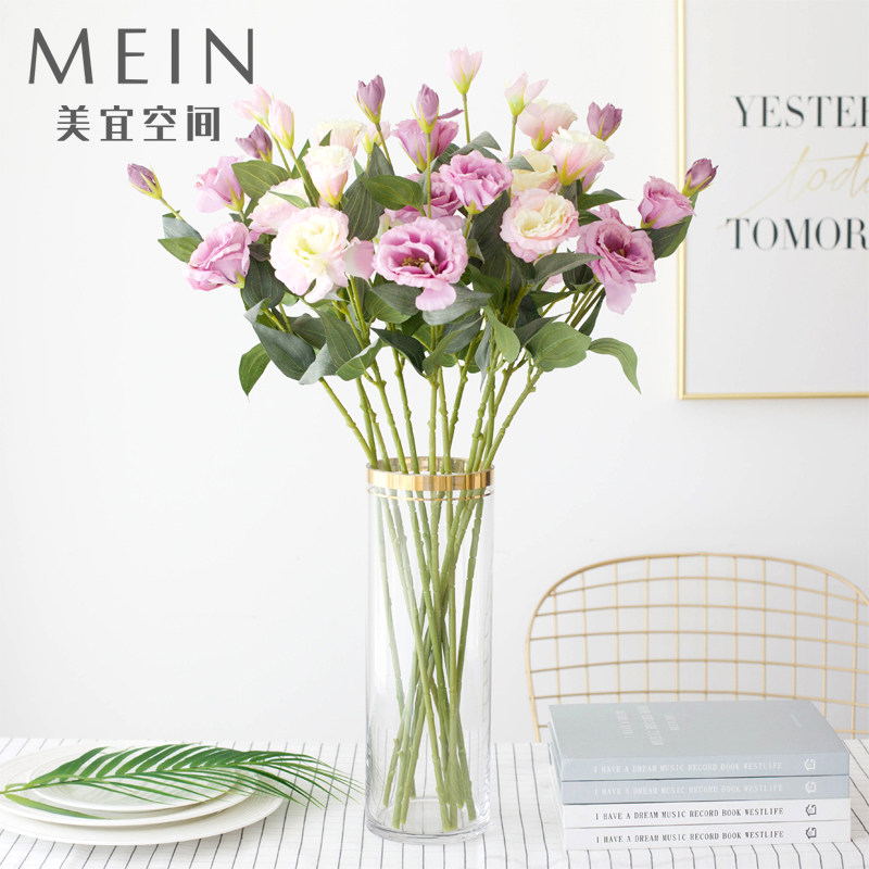 三头桔梗花仿真花插花假花绢花装饰花茶几客厅餐桌摆放花卉