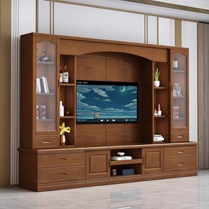 中式实木电视背景柜储物影视柜子