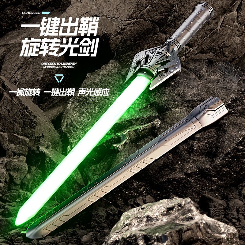 儿童新款旋转光剑7色灯光一键出鞘重力感应音效激光刀剑玩具批发
