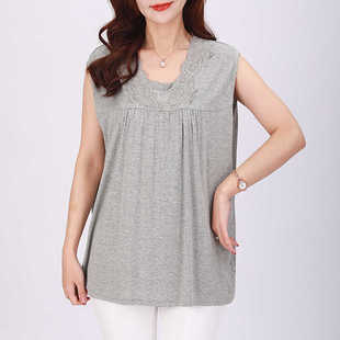 背心加肥加大女士透气妈妈款 新款 莫代尔夏薄款 无袖 胖MM宽松 打底衫