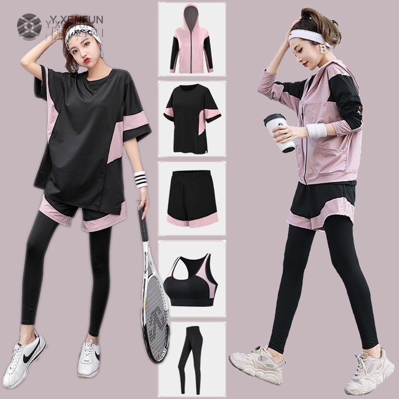 速干羽毛球服女大码宽松胖MM跑步衣短袖健身房显瘦长袖运动套装女