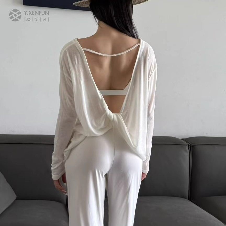 普拉提瑜伽罩衫女宽松美背休闲运动健身上衣轻薄款透气瑜伽服长袖