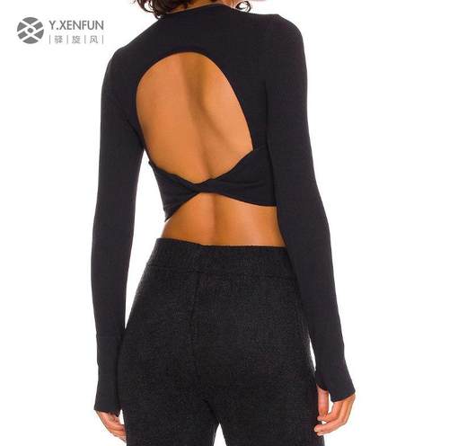 高级感长袖螺纹瑜伽服带胸垫女上衣时尚小众短款舞蹈户外运动外穿