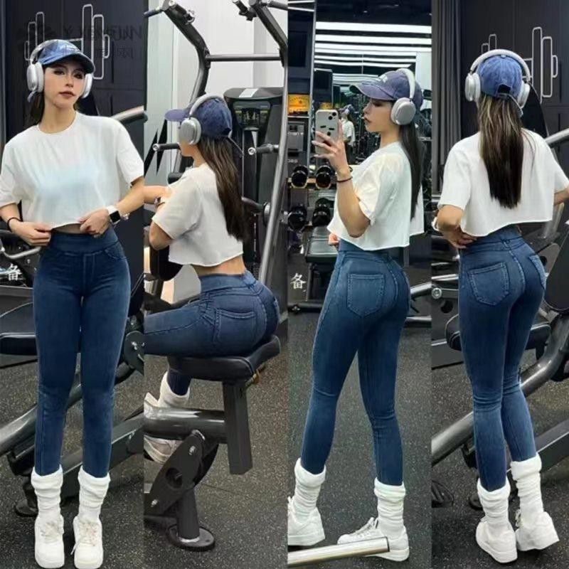 欧美新款瑜伽牛仔芭比裤