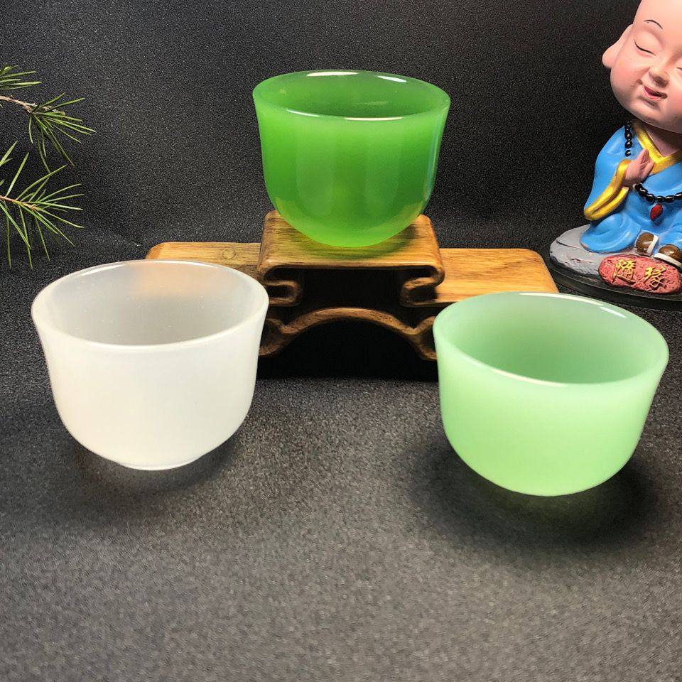 帝王绿玉石茶杯酒杯功夫茶具养生高端玉石男女高档主人杯套装杯