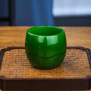 功夫杯泡茶玉瓷主人杯茶杯翡翠茶具帝王绿家用个人杯单杯主人玉杯