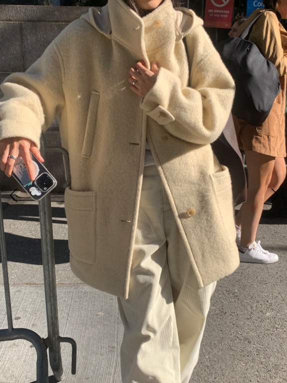 羊毛羊驼毛中长休闲减龄连帽大衣