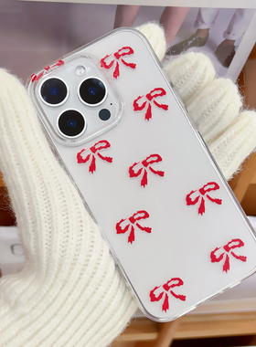 日韩ins风可爱新年红色蝴蝶结适用iPhone16/17promax苹果15plus/12/14RPO/13mini简约手机壳全包少女闺蜜