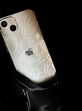 ins风白色涂鸦适用iPhone16/17promax软苹果12mini手机壳透明14/13/15透明