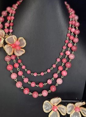 植物花卉合金饰品古典精美红色套装