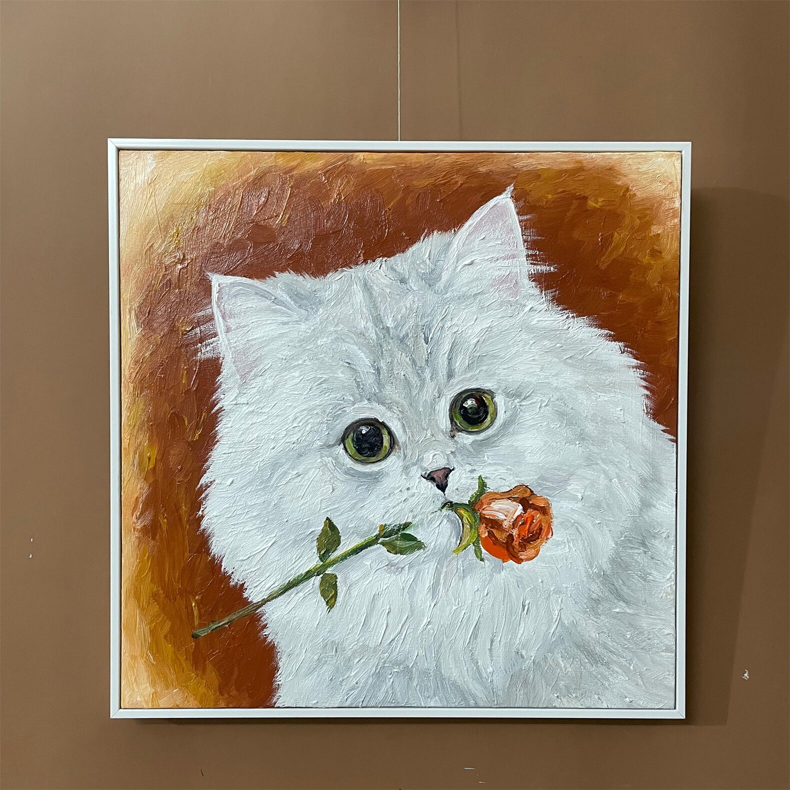 可定制手绘油画玫瑰猫动物系列沙发挂画玄关动物现代简约风格包邮