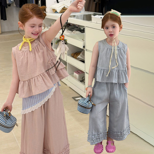 女童套装夏季2026新款儿童洋气时髦无袖背心上衣阔腿裤时髦两件套