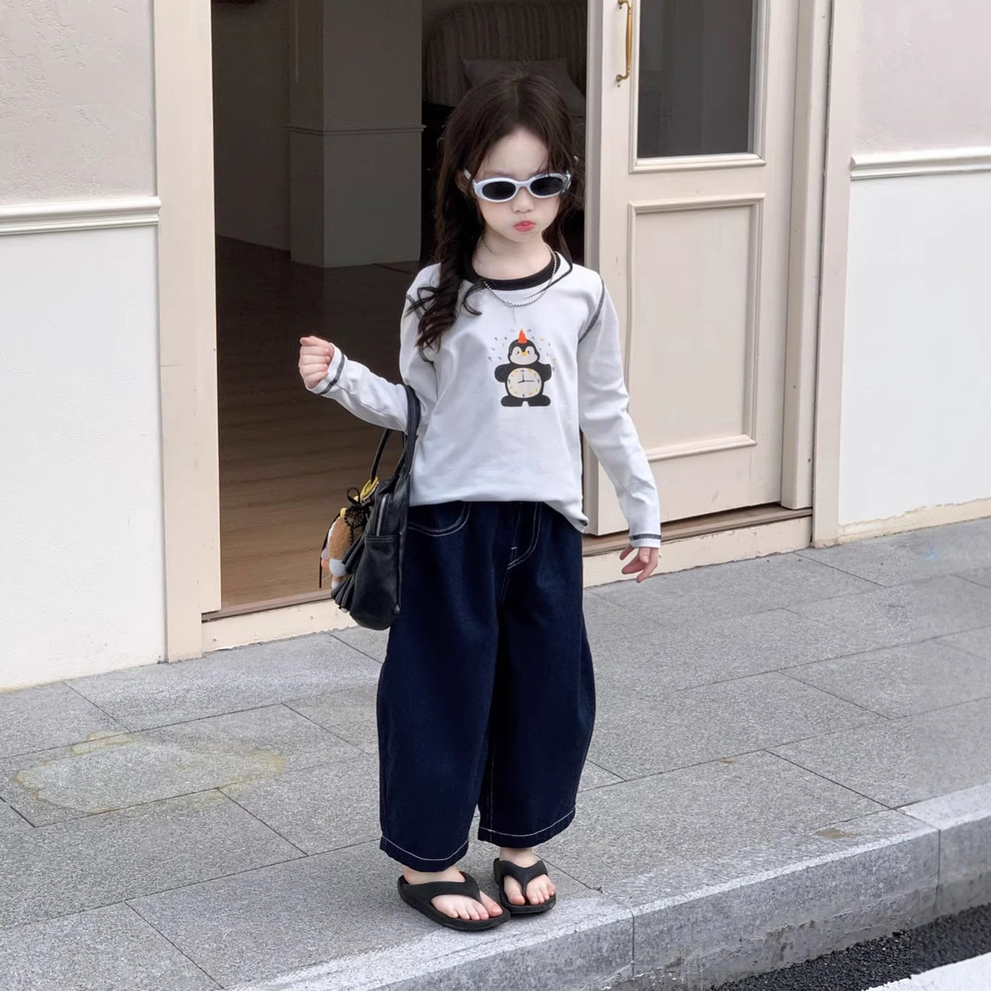 女童长袖t恤春秋季新款儿童休闲撞色圆领卡通上衣牛仔裤弯刀裤潮,童装/婴儿装/亲子装,T恤,淘宝优惠券,粉丝福利购,淘宝优惠卷