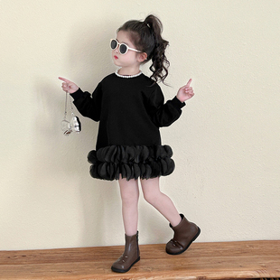 女童卫衣裙2025秋季新款儿童韩版洋气女宝宝花瓣下摆连衣裙秋装潮