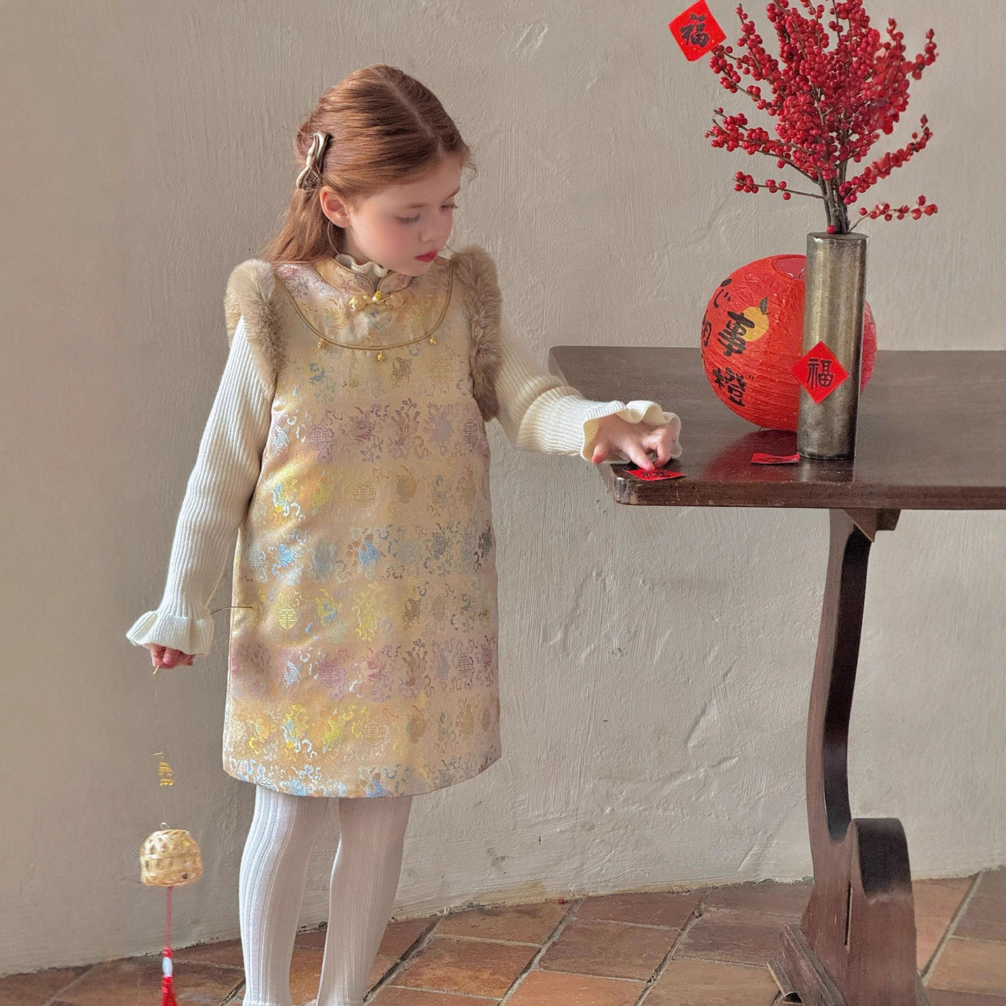 冬季新款女童云锦逐鲤夹棉旗袍裙连衣裙背心裙新中式拜年服套装潮,童装/婴儿装/亲子装,连衣裙,淘宝优惠券,粉丝福利购,淘宝优惠卷
