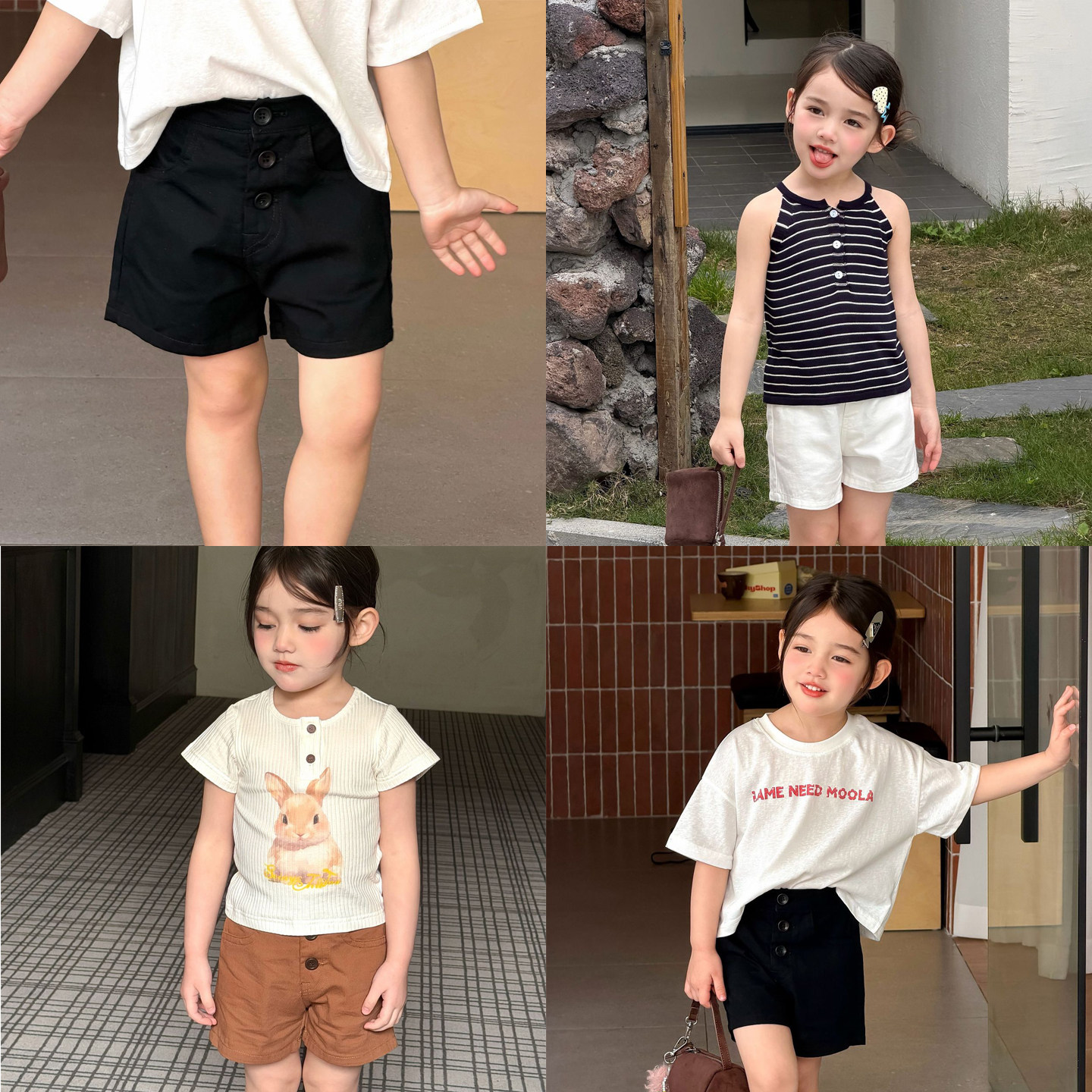 儿童夏季短裤2026新款简约高腰纽扣弹力棉布裤女童百搭休闲裤热裤