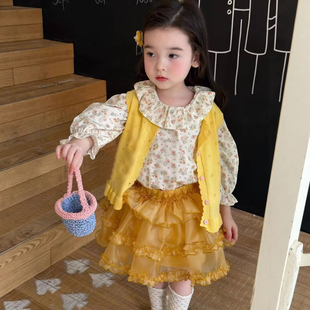 韩版童装女童毛衣2026新款春季洋气女宝宝超好看黄色针织马甲上衣