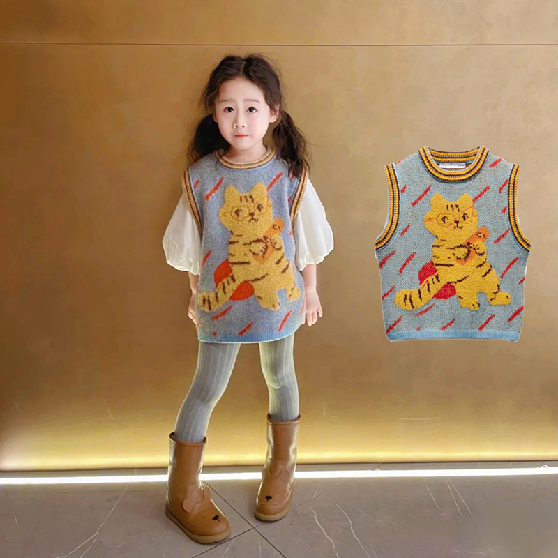 新款儿童亲子款针织老虎背心