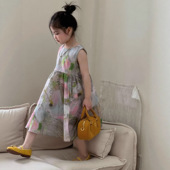 莫奈花园女童80支精梳棉涂鸦印花连衣裙宝宝度假风背心长裙夏季 潮