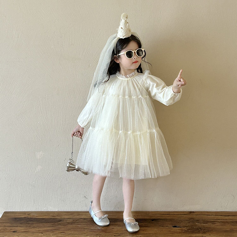 闪闪2025春季新款亮片网纱连衣裙