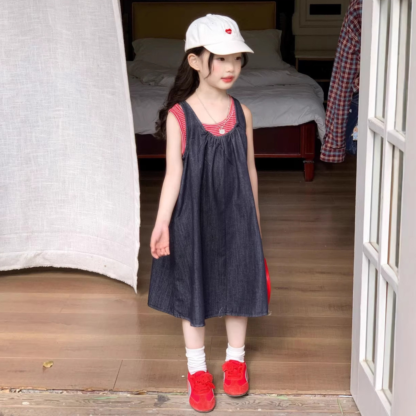 女童牛仔背心连衣裙套装2026春夏装新款儿童中长裙夏季长裙童装潮