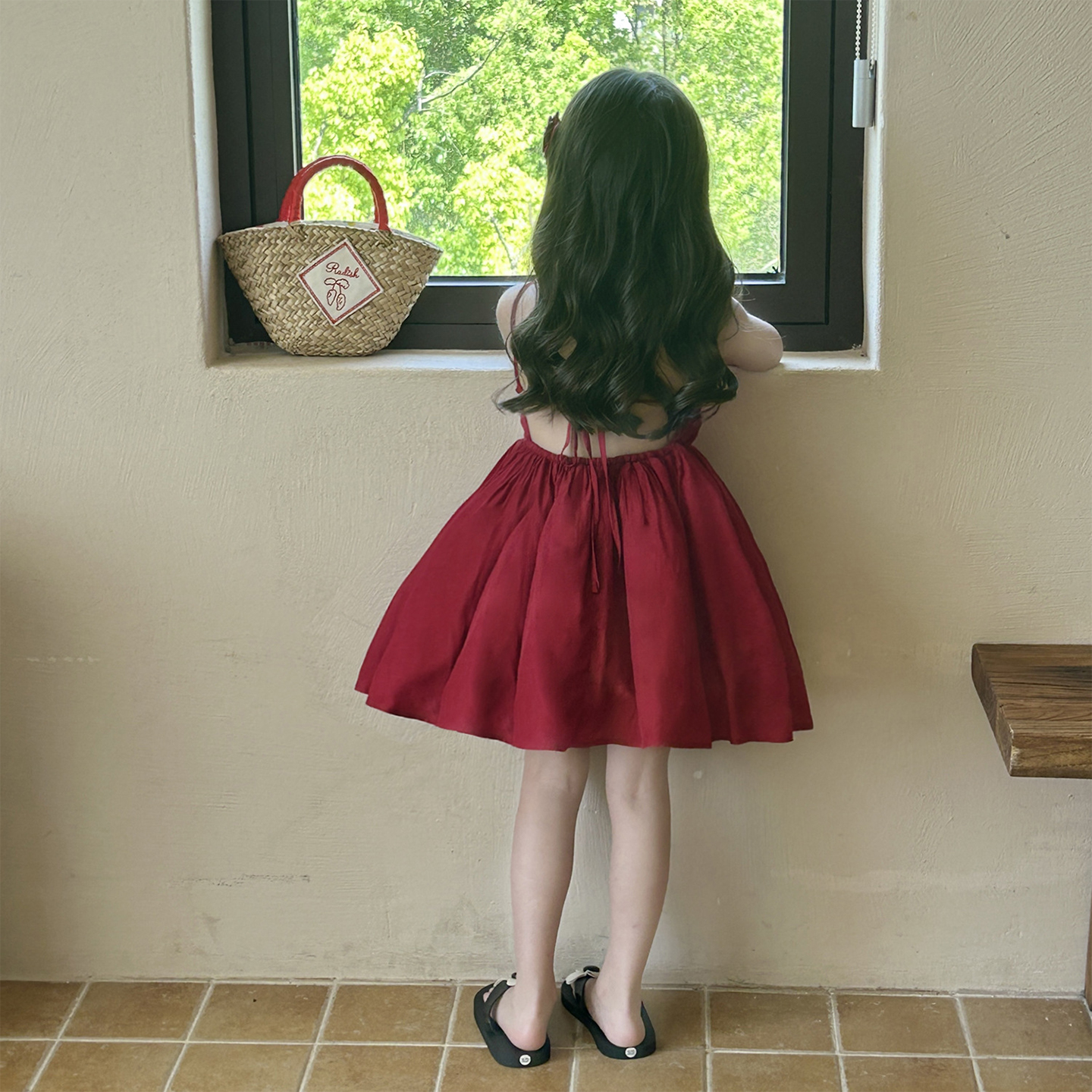 女童红色度假风吊带裙连衣裙子潮