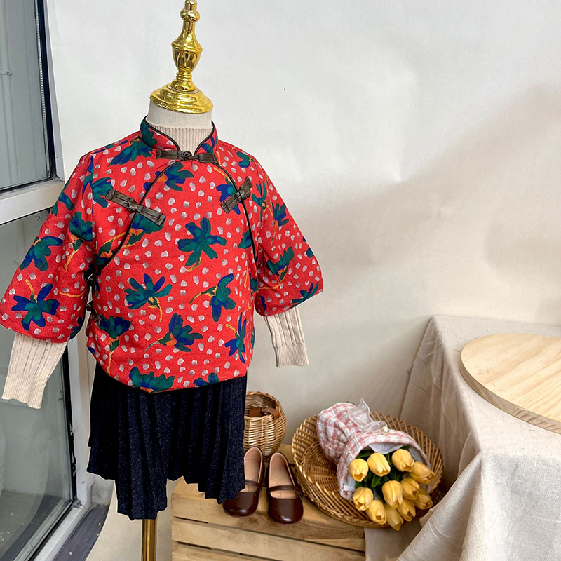 加棉冬季洋气盘扣棉服外套百褶裙