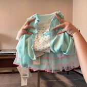 2026春季 新款 儿童韩系时尚 女童套装 百搭保暖针织开衫 宝宝网纱半裙