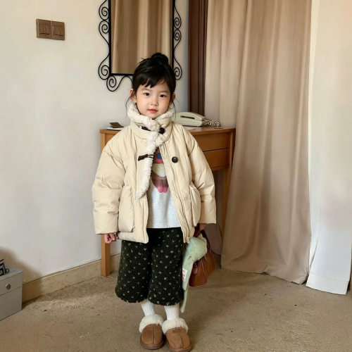 冬款童装潮流拼接毛领棉服女童冬季加厚面包服外套保暖洋气上衣潮