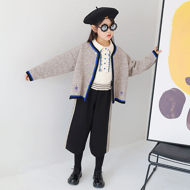 特价秋冬女童圈圈纱灰色开衫外套腰封撞色裤别致花边polo领打底衫,童装/婴儿装/亲子装,毛衣/针织衫,淘宝优惠券,粉丝福利购,淘宝优惠卷