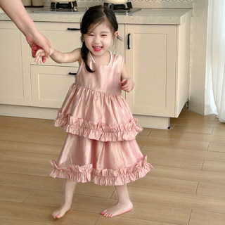 女童2024韩版夏季新款童装背心半身裙套装女宝宝海边度假沙滩裙潮
