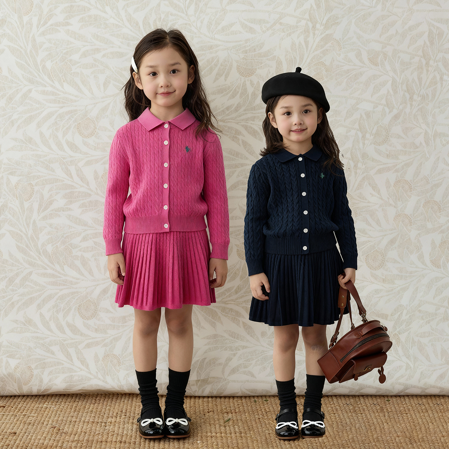 女童精梳棉绞花针织套装