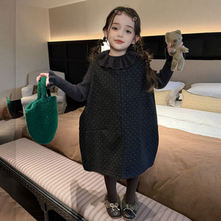 女童秋冬装长袖荷叶边领毛衣呢子裙套装儿童小香风韩版波点背心裙
