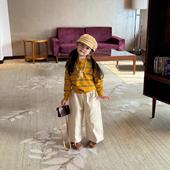 儿童宝宝针织上衣 休闲撞色条纹polo翻领毛衣2026新款 女童韩版 春装