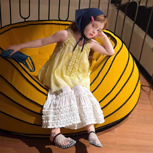 夏款女童套装海边度假穿搭黄色吊带背心夏季新款甜美直筒裤两件套