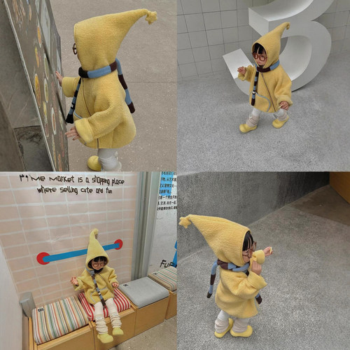 女童冬季加厚保暖精灵帽棉服洋气