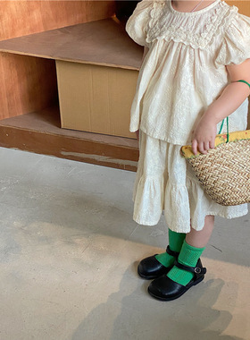 夏季韩版女童刺绣蕾丝套装 女童衬衫 半身裙两件套