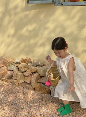 夏季韩版女童满幅刺绣连衣裙 女童无袖系带公主长裙