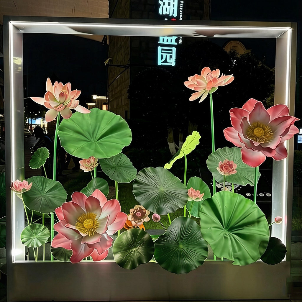 莲花仿真花成品拍照打卡布置商场夏季美陈服装店花艺造景主题场景