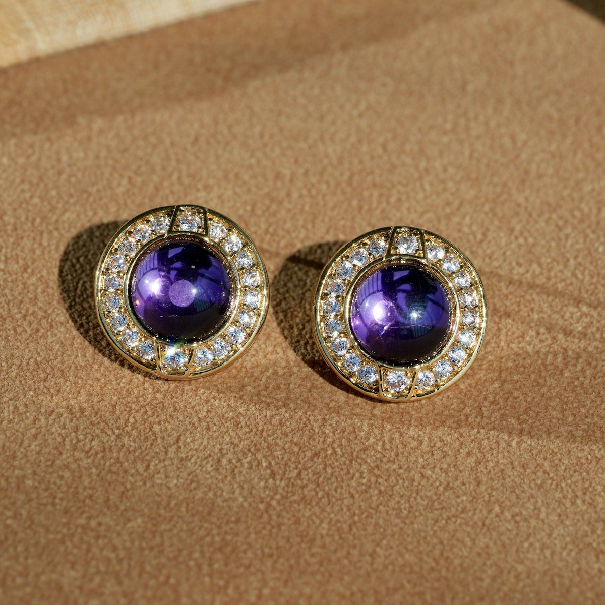 轻珠宝线《紫璃星环》宝格家vintage紫琉璃圆耳饰 奢华复古满镶