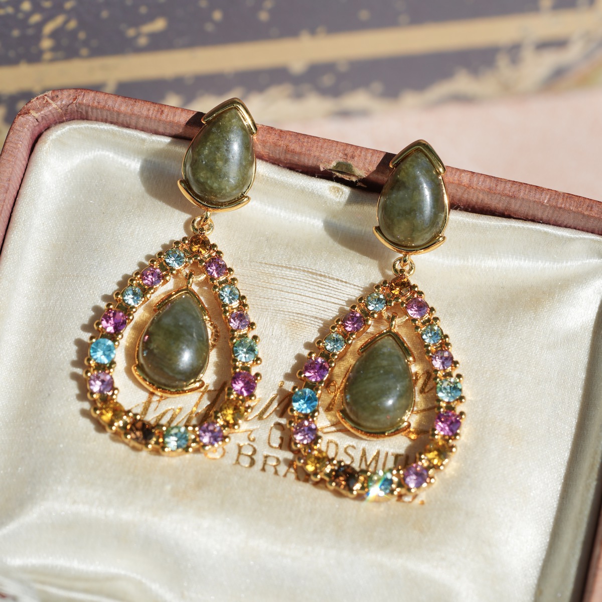 《游梦马戏》vintage夸张彩色吊坠耳饰 闪光石法式春夏彩锆耳夹