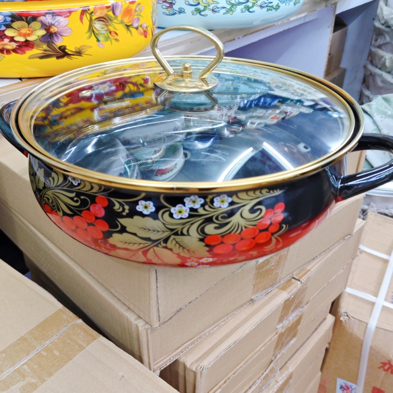 出口加厚珐琅搪瓷平底海鲜锅汤锅炖锅煮火锅防溢焖锅电磁炉燃气灶