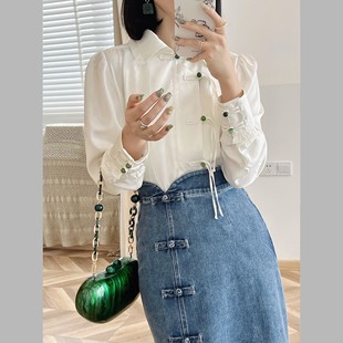 女裝 新中式 竹林深處 襯衣 女漢服元 素翻領透氣長袖 改良國風襯衫