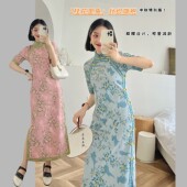 小个子日常改良 民国风旗袍针织双面印花无省舒适新中式 桂花兔