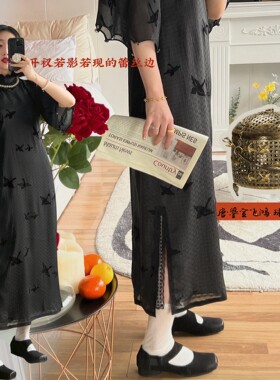 【球路飞鸿】古董改编 国风系列 倒大袖古法黑色旗袍 花瓣筒子领